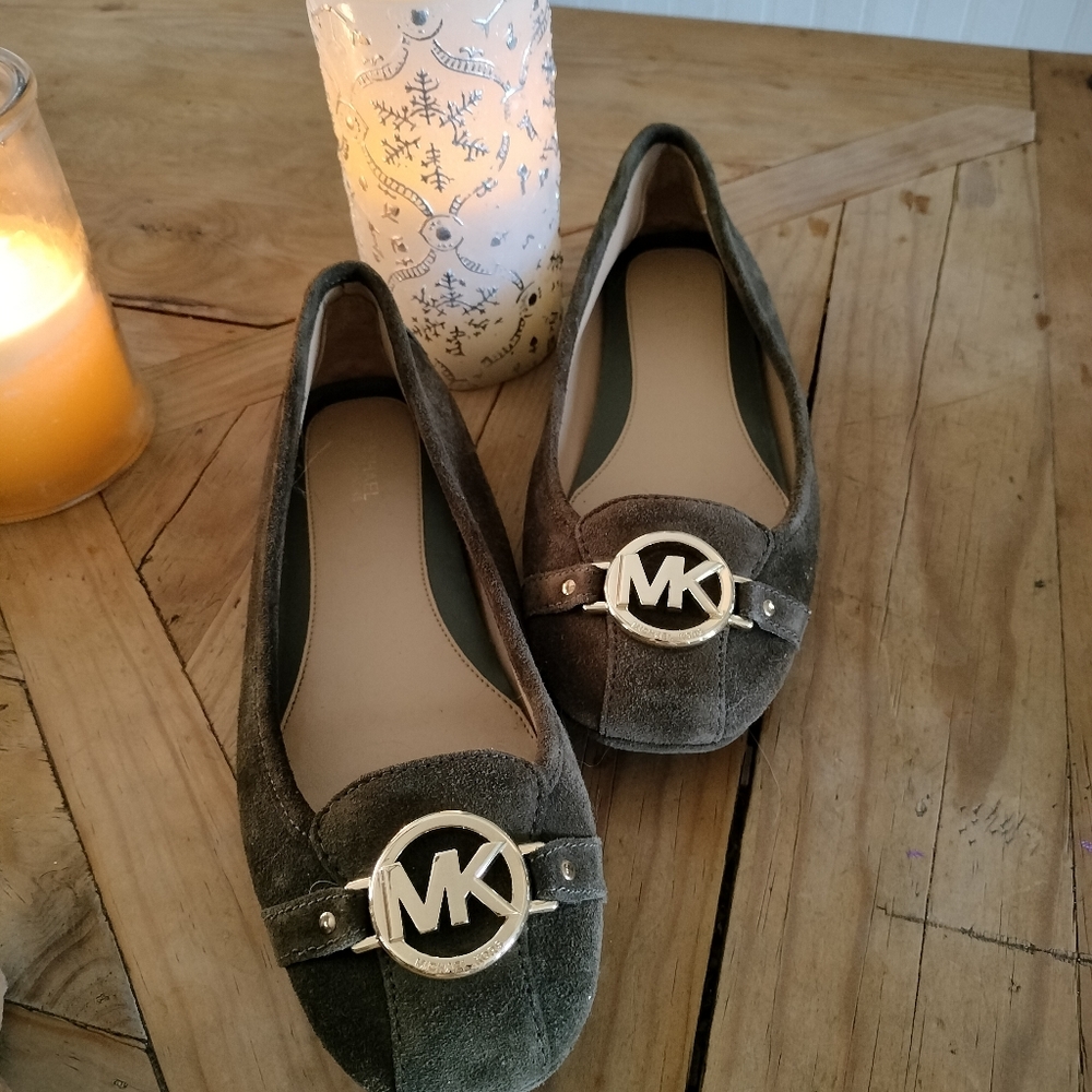 Michael Kors Suede Green Loafers, Size 9, gently used, very little wear, flat